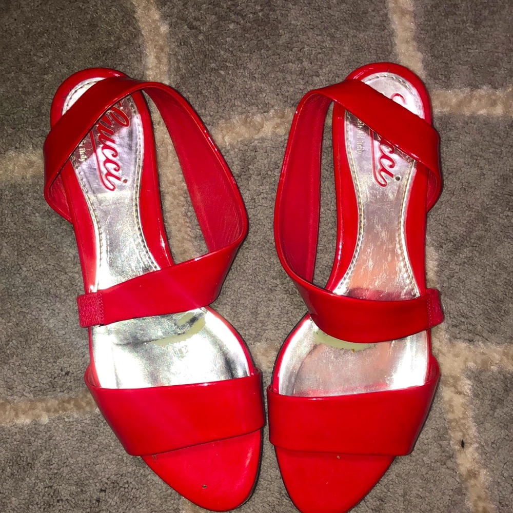 Gucci coral color wrap strap sandals